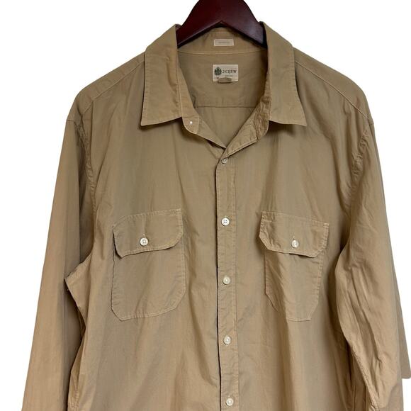J. Crew Tailored Fit Button Down Shirt 100% Cotton Gorpcore Preppy Tan Size XL - Picture 2 of 5